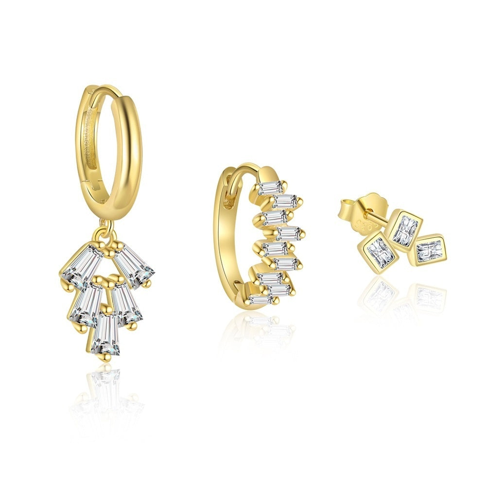 S925 Sterling Silver Geometric Square Simple Stud Earrings For Women Light Luxury